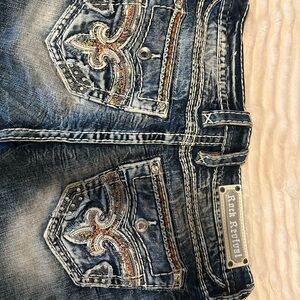 Rock Revival Indigo Denim Jeans with Embroidered Pockets